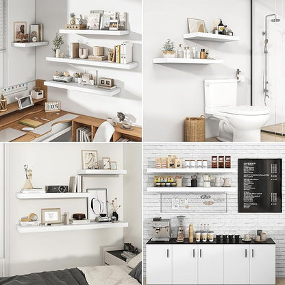 RICHFOCUS 48Inch Floating Shelves for Wall 1 Pack Shelves for Bedroom|Kitchen|Bathroom Wall Mounted Rustic Wood Floating Shelf with Invisible Brackets for Books|Storage|Decor, White