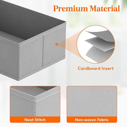 Lifewit Drawer Organizer Clothes for Closet 24 Pack, 3 Sizes Underwear Wardrobe Drawer Dividers, Fabric Foldable Dresser Storage Organizer Bins for Sock, Bra, Lingerie, Undies, Grey