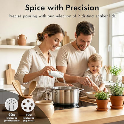 Square Spice Jars with Bamboo Wooden Lid (Pack of 24) Spice Jars with Shaker Insert and 240 Labels - Bamboo Lid Glass Container for Spice Organisation [4.3 in × 1.8 in]