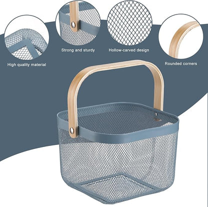Roshtia 6 Pcs Metal Mesh Steel Basket with Handle, Rustic Square Wire Harvest, Shopping Baskets for Retail Store Garden Bathroom Kitchen(9.65 x 9.65 x 7.09 Inch,Blue)