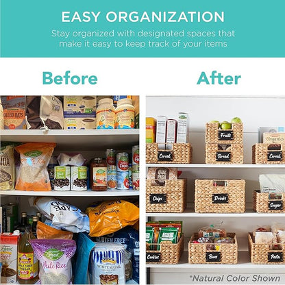 Best Choice Products Set of 4 16x12in Large Water Hyacinth Pantry Baskets, Woven Organizers w/Chalkboard Label, Chalk Marker - Black