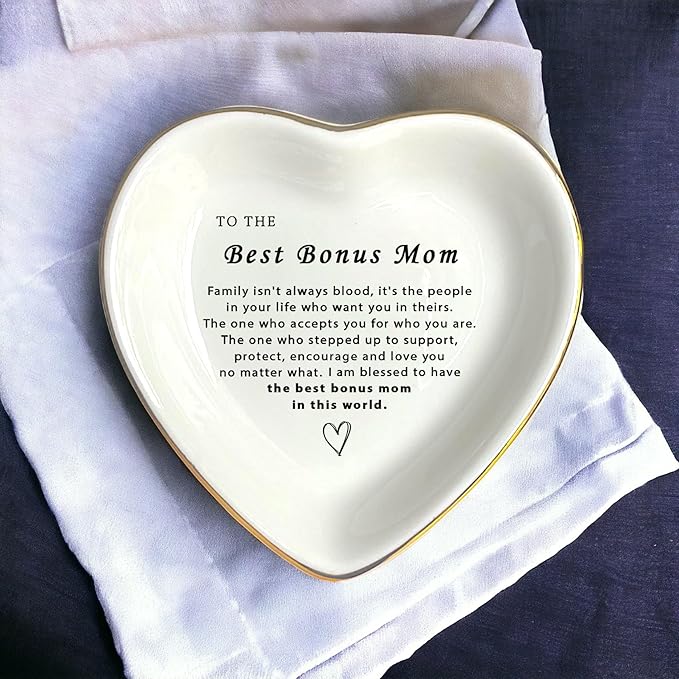 HatafaFurni Stepmom Gift, Heart Ring Dish, Jewelry Dish, Jewelry Storage, Mother’s Day gift, Bonus Mom Gift, Step Mother Gift, Mother Appreciation, Gift For Second Mom, Stepmom Present, White, mil01