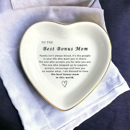 HatafaFurni Stepmom Gift, Heart Ring Dish, Jewelry Dish, Jewelry Storage, Mother’s Day gift, Bonus Mom Gift, Step Mother Gift, Mother Appreciation, Gift For Second Mom, Stepmom Present, White, mil01