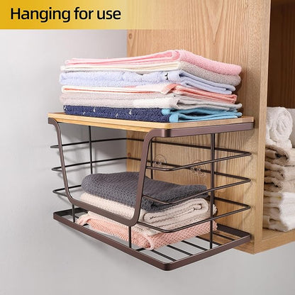 ALOCEO Storage Basket for Kitchen Pantry Organizers and Storage, Stainless Steel Extra Large Trash Bag Dispenser Under Sink, Brown