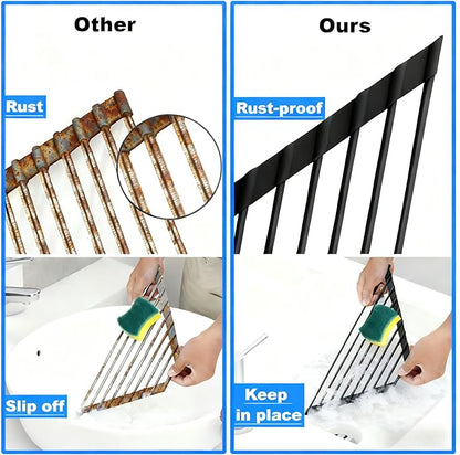 JAFLYDE Triangle Roll Up Dish Drying Rack Over The Sink, Anti-Rust with Full Silicone-Coated Stainless Steel Frame Fits, Organizer for Kitchen