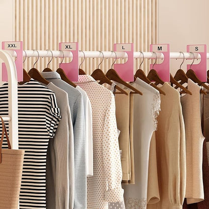 32 Pack White Clothing Rack Size Dividers Plus 75 Labels (1 Inch) and 30 Large Blank Labels, Large Rectangular Clothing Closet Dividers (Pink)