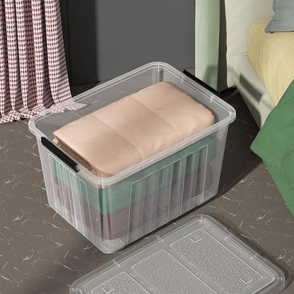 4 Packs Large 70 L Plastic Stackable Storage Bins with Wheels and Latching Lid, Clear Storage Container Tote