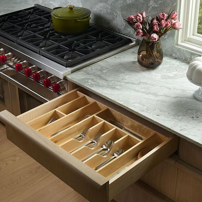 Rev-A-Shelf Trim-to-Fit Silverware Drawer Organizer For Kitchen Utensils, Cutlery Cabinet Storage Divider Insert, 33" x 22", Maple Wood, 4WUTCT-36-1