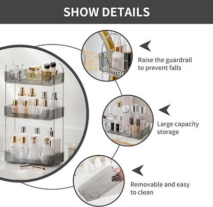 akinbas 3 Tier Bathroom Organizer Countertop Makeup Perfume Tray Skincare Organizer for Bathroom Dresser Vanity (Grey)
