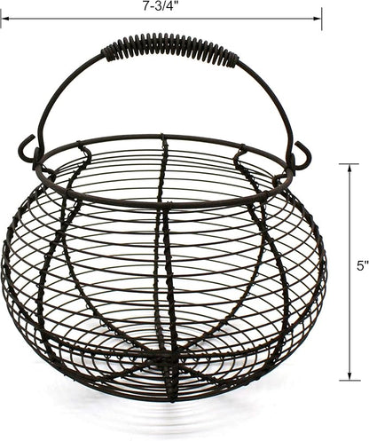 CVHOMEDECO. Rustic Wire Egg Basket with swimming Handle Primitives Vintage Gathering Basket. Rusty
