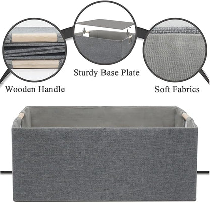 Foldable Fabric Storage Cubes, 2 Packs Cloth Storage Baskets with Wooden Handles, Collapsible Shelf Closet Organizer Bins, Rectangular Storage Boxes for Decor (Gray)