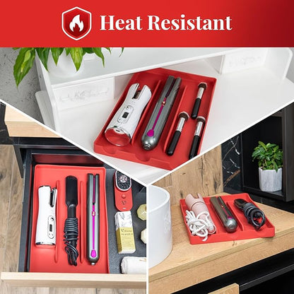 PROBLEM FIXED Hot Tools Organizer | Heat-Resistant Mat for Styling Tools up to 428°F | Drawer Organizer | 14.75" x 9.5" x 1"