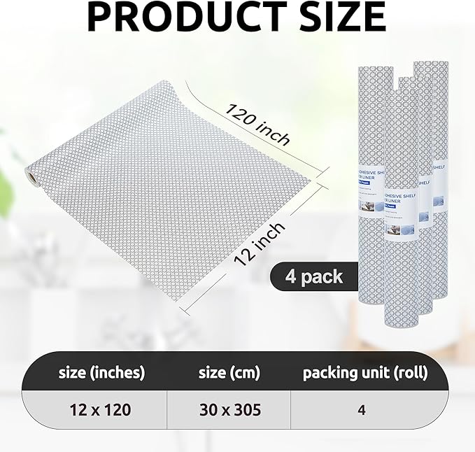 RAY STAR 12X120 Inch Shelf Liner for Kitchen Cabinets, Non-Adhesive Cabinet Liner Washable, PVC Drawer Liner for Dresser Non-Slip Bathroom (Black Circle)(4 Roll)