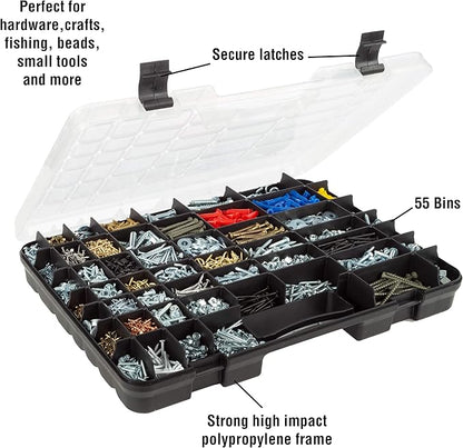 Stalwart - 75-ST6073 Portable Storage Case with Secure Locks and 55 Small Bin Compartments for Hardware, Screws, Bolts, Nuts, Nails, Beads, Jewelry and More by Black