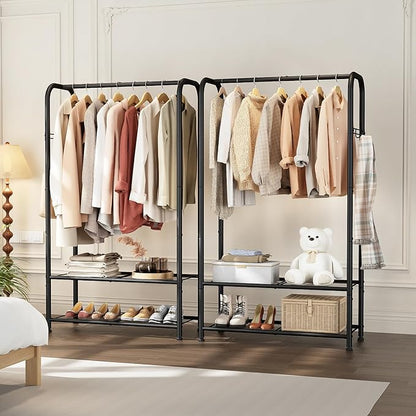 SINGAYE Clothing Racks For Hanging Clothes Rack Portable Closet Garment Coat Rack With Shelves Heavy Duty Hanger Stand Wardrobe Free Standing Closet