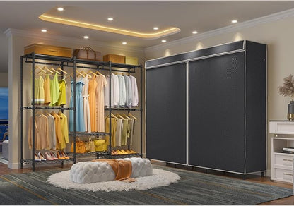 VIPEK V5C SE Covered Clothes Rack Heavy Duty Garment Rack with Cover and Adjustable Shelves, Freestanding Portable Closet Wardrobe Closet Racks, Black Clothing Rack with Black Upgarded Polyester Cover