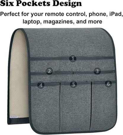 Teniux Remote Control Holder Armchair Caddy for Recliner Couch, Non-Slip Armrest Organizer with 5 Pockets for Magazine, Tablet, Phone, iPad (Grey)