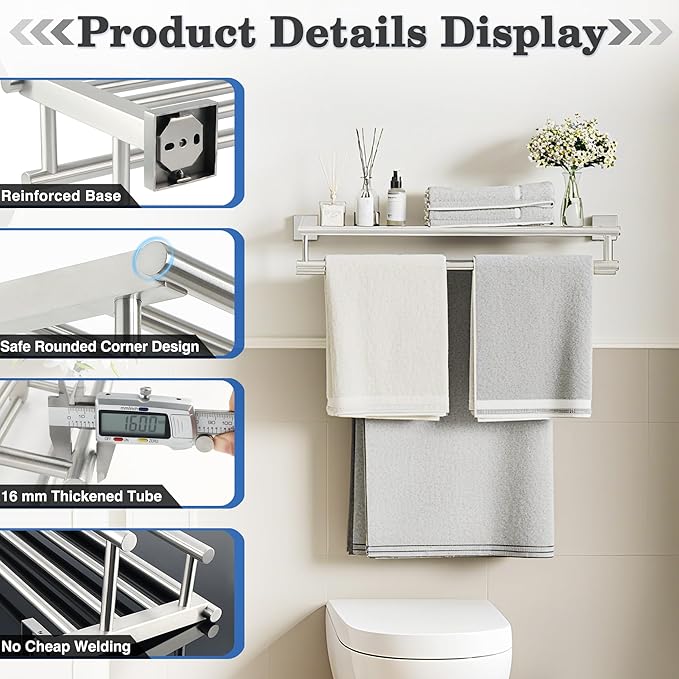 Alise Towel Rack,Towel Holder Towel Shelf with Double Towel Bars for Bathroom Lavatory,SUS 304 Stainless Steel Wall Mount Towel Hanger Storage,28 Inch Brushed Nickel,GZ8070-LS