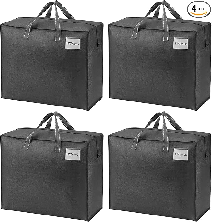 VENO 4 Pack Moving Bags, Christmas Storage Containers, Storage Totes, Zipper On Top, Sturdy, Storage Bags for Camping, Clothes, Bedding, Comforters, Pillows (22 Gallon Dark Gray, 4 Pack)