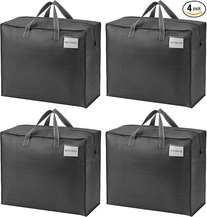 VENO 4 Pack Moving Bags, Christmas Storage Containers, Storage Totes, Zipper On Top, Sturdy, Storage Bags for Camping, Clothes, Bedding, Comforters, Pillows (22 Gallon Dark Gray, 4 Pack)