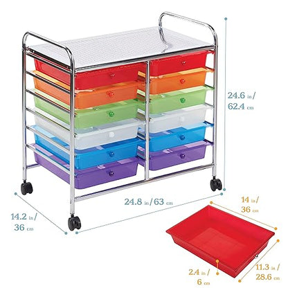 ECR4Kids 12-Drawer Value Mobile Organizer, Storage Cart, Assorted