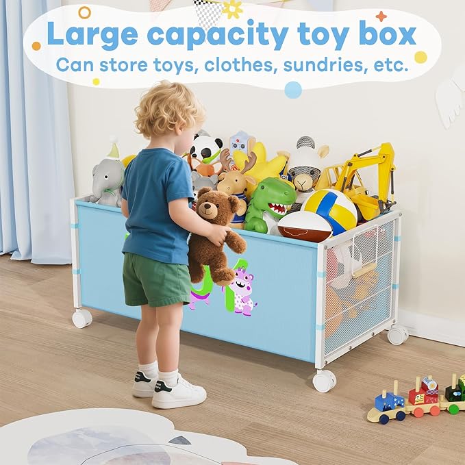 Large Toy Box, Toy Storage Organizer for Kids, Toy Chest for Toddlers with 360° Wheels, Toybox for Living Room, Oxford Cloth Toy Box for Boys, Girls, Stuffed Animals, Clothes