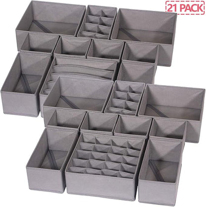 DIOMMELL 21 Pack Foldable Cloth Storage Box Closet Dresser Drawer Organizer Fabric Baskets Bins Containers Divider for Baby Clothes Underwear Bras Socks Lingerie Clothing,M Grey 11-4249