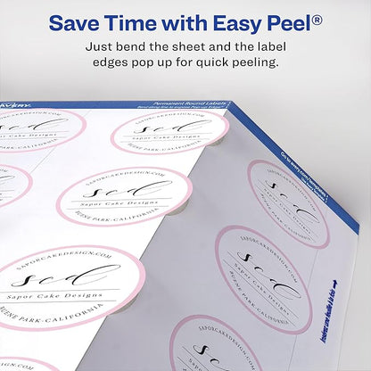 Avery Printable Round Labels, Sure Feed Technology, Glossy White Labels, 2" Diameter, Permanent Adhesive, Laser/Inkjet, 120 Total (22807)