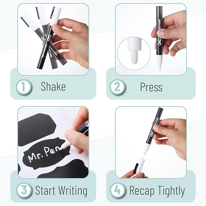 Mr. Pen- Chalkboard Labels, 200pc, Assorted Shapes, 1 White Chalk Marker and Small Towel