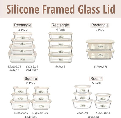 Urban Green Glass Food Storage Containers with Glass Lids, Microwave Safe Food Container Set, Airtight Food Container Set, LeakProof, 100% Plastic Free, White Color, 4pack