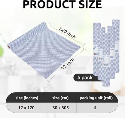 RAY STAR 12X120 Inch Shelf Liner for Kitchen Cabinets, Non-Adhesive Cabinet Liner Washable, PVC Drawer Liner for Dresser Non-Slip Bathroom (Blue Circle)(5 Roll)