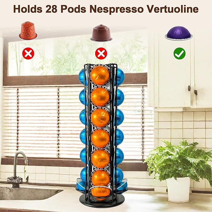 Vertuo Pod Holder Organizer for Nespresso, Holds 28 Pods, Large Capacity Nespresso Vertuo Pod Storage, Sleek Black Design, Ideal for Small Kitchens and Coffee Bars, ONLY for Any VertuoLine Setup