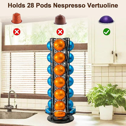 Vertuo Pod Holder Organizer for Nespresso, Holds 28 Pods, Large Capacity Nespresso Vertuo Pod Storage, Sleek Black Design, Ideal for Small Kitchens and Coffee Bars, ONLY for Any VertuoLine Setup