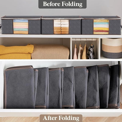 Lifewit 3 Pack Clothes Storage Bag, Foldable Storage Bin Closet Organizer with Reinforced Handle, Sturdy Fabric Blanket Storage with Clear Window, Storage Containers for Clothing, Bedding, Gray