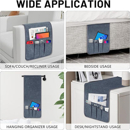 WETRBWEH Couch Armrest Remote Control Holder, Couch Caddy Gifts for Seniors Bed Caddy Tv Remote Holder with 5 Pockets for Key Glasses Phone Magazine Holders