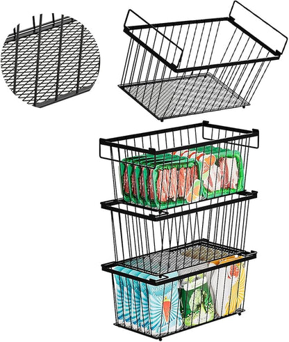 Enhanced Leak-Proof Bottom - Freezer Organizer Bins ，4 Pack Stackable Deep Freezer Organizer Bins for 7 Cu.FT Small Chest Freezer，organization and storage，pantry organizers(4 Pack-black)
