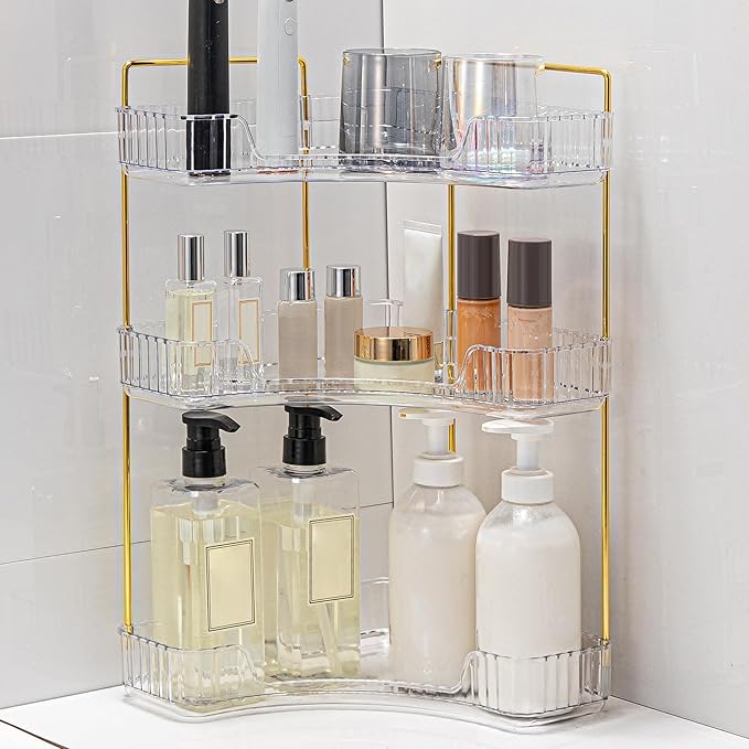 Weidace Corner Bathroom Counter Organizer Bathroom Countertop Shelf Makeup Organizer for Vanity Perfume Tray for Corner Storage (3 Tiers, White)