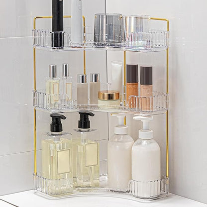 Weidace Corner Bathroom Counter Organizer Bathroom Countertop Shelf Makeup Organizer for Vanity Perfume Tray for Corner Storage (3 Tiers, White)