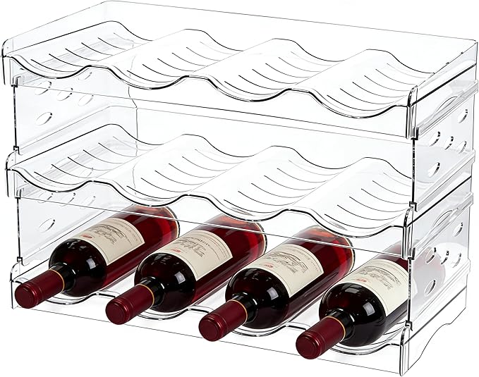 Baosia Stackable Wine Rack,Wine Bottle Holder for Inside Cabinet,for Pantry,Refrigerator,Countertop Organization-3 Tiers for 12 Bottles