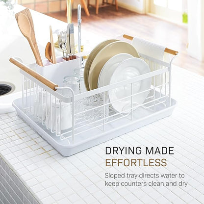 YAMAZAKI Home Sink Dish Rack with Removable Drainer Tray, Kitchen Drying Organizer Holder, One Size, White Steel