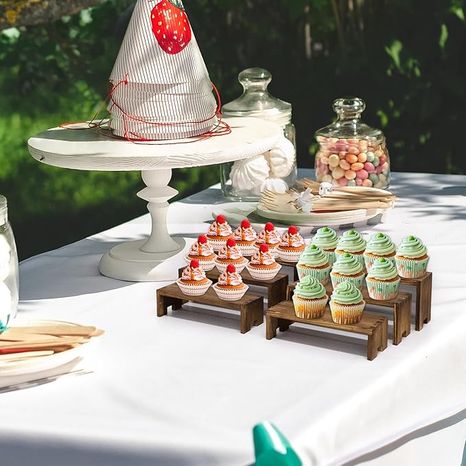 4Set Small Display Riser Wood Risers Wooden Cupcake Display Stand 3 Tiered 12Pcs Racks Cake Stands Dessert Food Perfume for Vendors Event for Party
