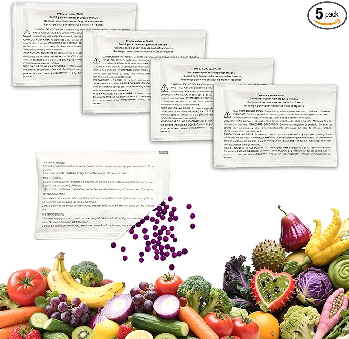 xcivi 5-Pack Produce Saver Refills Compatible with Frigidaire Pure Air Produce Keeper FRPAPKRF2PK FRPAPKRF, Fits Crisp Seal Fresh System Crisper Drawers, Refrigerator Produce Preserver Replacements