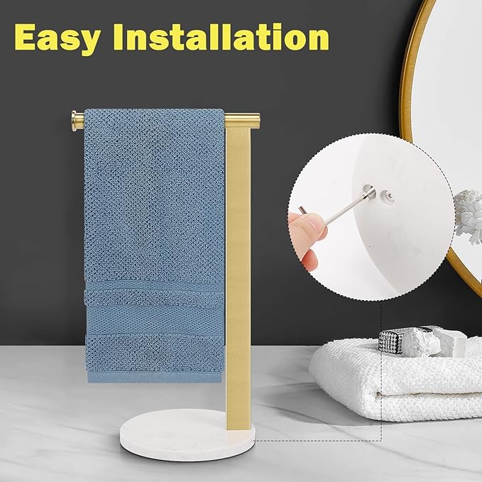 Stainless Steel L-Shaped Hand Towel Holder, SUS304 Bathroom Towel Rack with Thickened Base for Countertop Vanity (Gold)