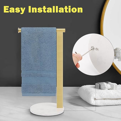 Stainless Steel L-Shaped Hand Towel Holder, SUS304 Bathroom Towel Rack with Thickened Base for Countertop Vanity (Gold)