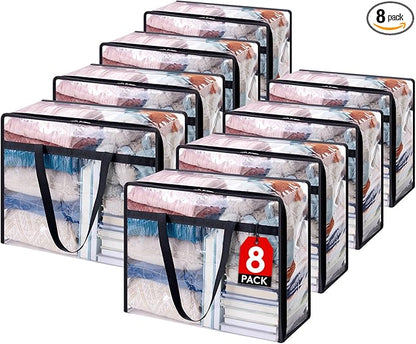 Lifewit 8 Pack Clear Clothes Storage Bags, 40L Plastic Blanket Storage Bag, Vinyl Foldable Moving Bags with Zipper, Closet Organizers and Storage Containers for Bedding, Duvet, Comforter