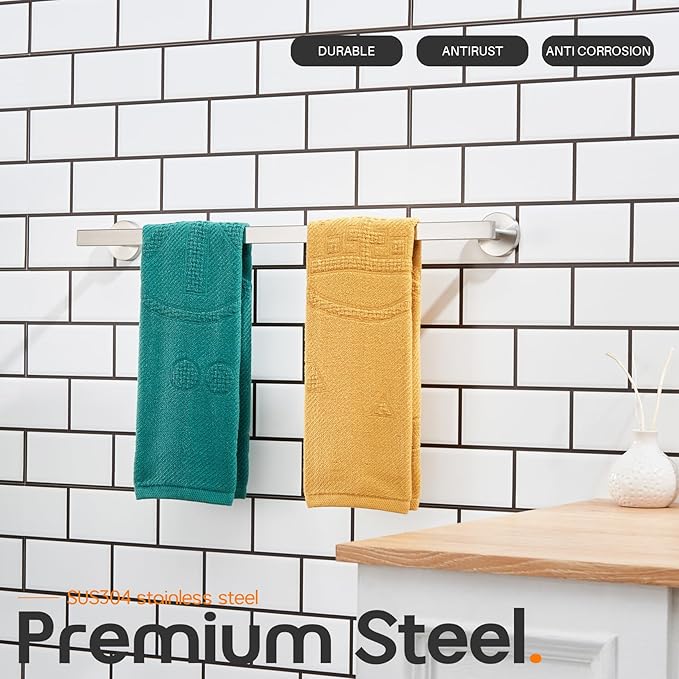 24 Inch Bathroom Towel Bar Bath Towel Rack Kitchen Towel Holder Towel Rails Wall Mounted SUS304 Stainless Steel Brushed Nickel AN4001BR-L24