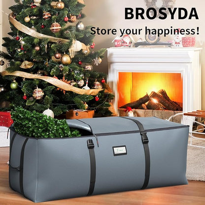 Christmas Tree Storage Bag, Fits Up to 9 Ft Artificial Christmas Tree with Buckle Straps & Dual Zippers & Handles, 600D PVC Durable Waterproof Material Protects from Dust (Grey)
