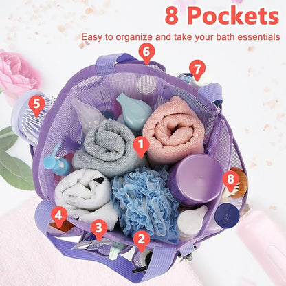 Fammart Mesh Shower Caddy Portable for College Dorm Room Essentials, 8-Pocket Large Shower Basket Tote Bag with 2 Handles for Toiletry, Bathroom, Beach, Camp, Gym