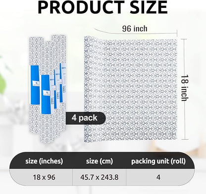 RAY STAR 18X96 Inch Shelf Liner for Kitchen Cabinets, Non-Adhesive Cabinet Liner Washable, PVC Drawer Liner for Dresser Non-Slip Bathroom (Black Floral)(4 Roll)