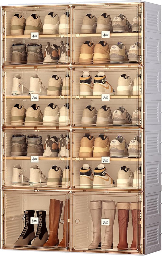 ANTBOX Portable Shoe Rack Organizer for Closet Entryway, Stackable Sneaker Storage Shoe Cabinet with Magnetic Clear Door, Large Plastic Storage containers Bins with Lids 7 Tiers 28 Pairs